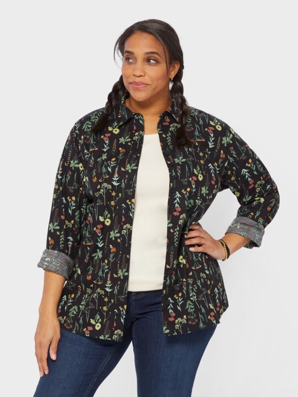 Duluth Trading Co Chick-Nic Botanical Wildflower Cotton Button Up Shirt Size 2X